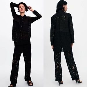 Zara Black Lace Button Down Tunic w/ Front Pockets NWOT